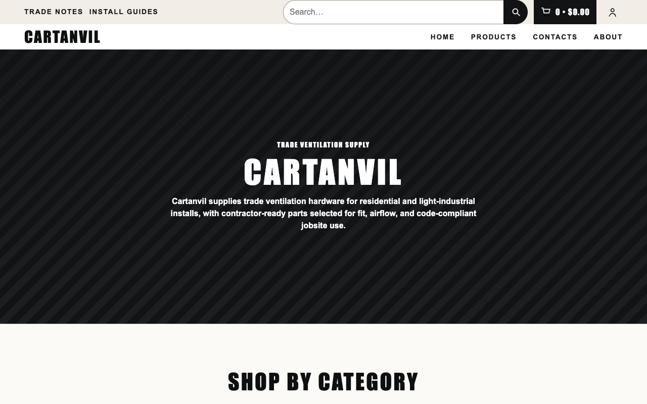 Homepage screenshot of the Hardware shop