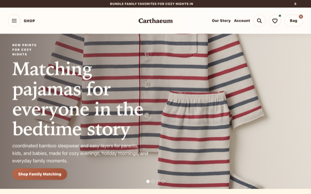 Homepage screenshot of the Family Sleepwear shop