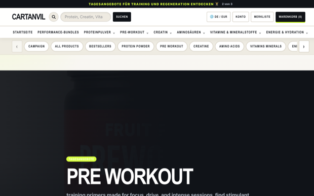 Homepage screenshot of the Sports Nutrition shop