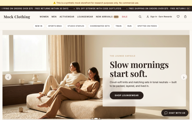 Homepage screenshot of the Activewear shop