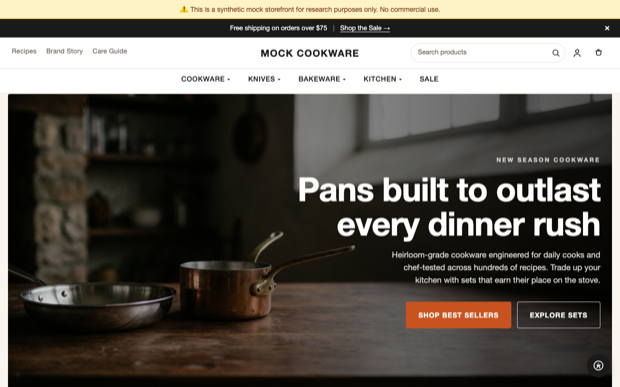 Homepage screenshot of the Cookware shop